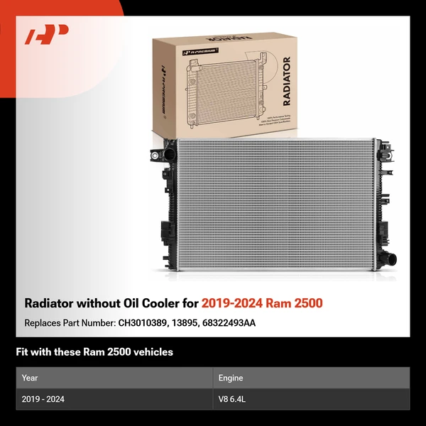 Radiator without Oil Cooler for 2019-2024 Ram 2500