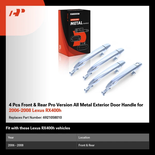 4 Pcs Front & Rear Pro Version All Metal Exterior Door Handle for 2006-2008 Lexus RX400h