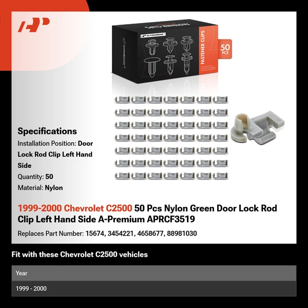 1999-2000 Chevrolet C2500 50 Pcs Nylon Green Door Lock Rod Clip Left Hand Side A-Premium APRCF3519