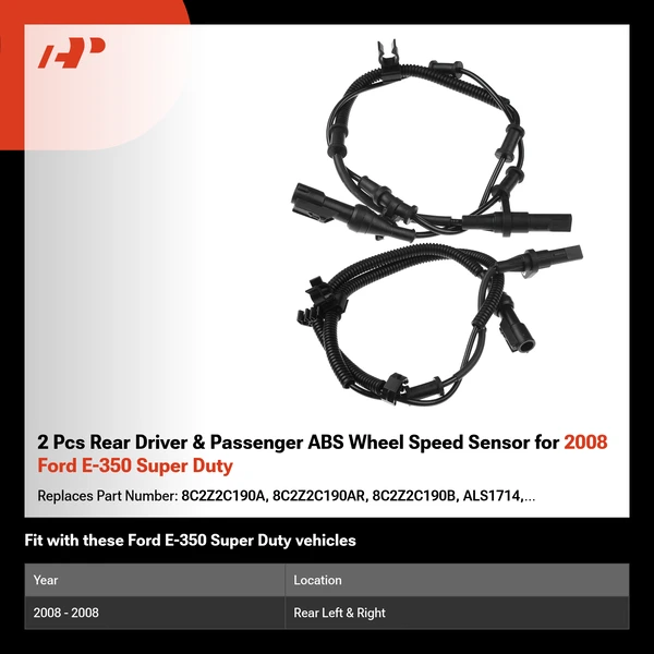 2 Pcs Rear Driver & Passenger ABS Wheel Speed Sensor for 2008 Ford E-350 Super Duty