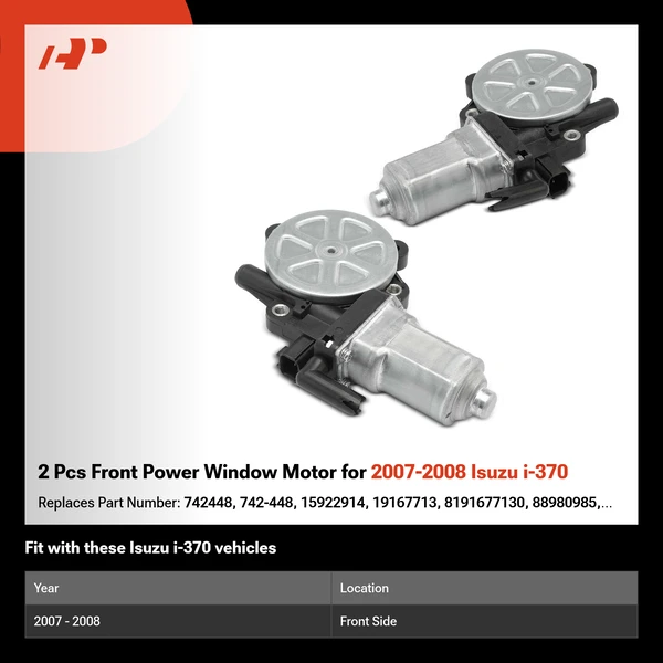 2 Pcs Front Power Window Motor for 2007-2008 Isuzu i-370