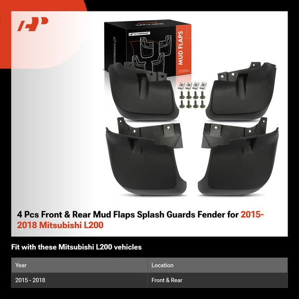 4 Pcs Front & Rear Mud Flaps Splash Guards Fender for 2015-2018 Mitsubishi L200