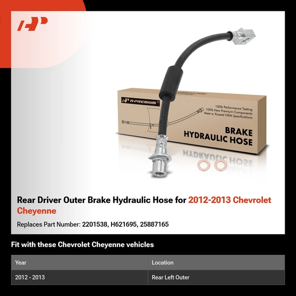 Rear Driver Outer Brake Hydraulic Hose for 2012-2013 Chevrolet Cheyenne