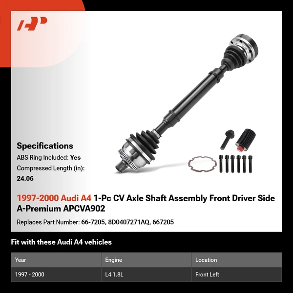 1997-2000 Audi A4 1-Pc CV Axle Shaft Assembly Front Driver Side A-Premium APCVA902