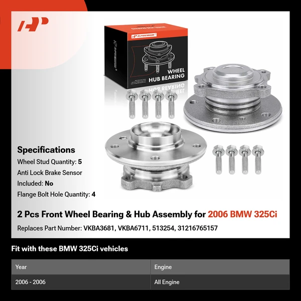 2 Pcs Front Wheel Bearing & Hub Assembly for 2006 BMW 325Ci