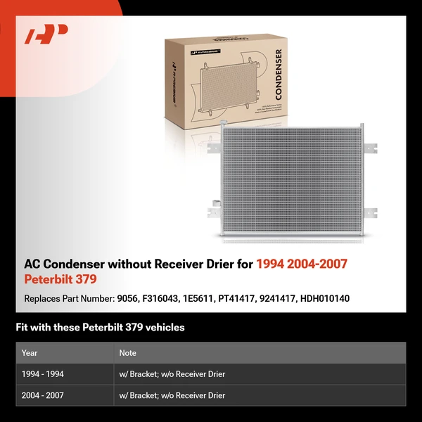 AC Condenser without Receiver Drier for 1994 2004-2007 Peterbilt 379