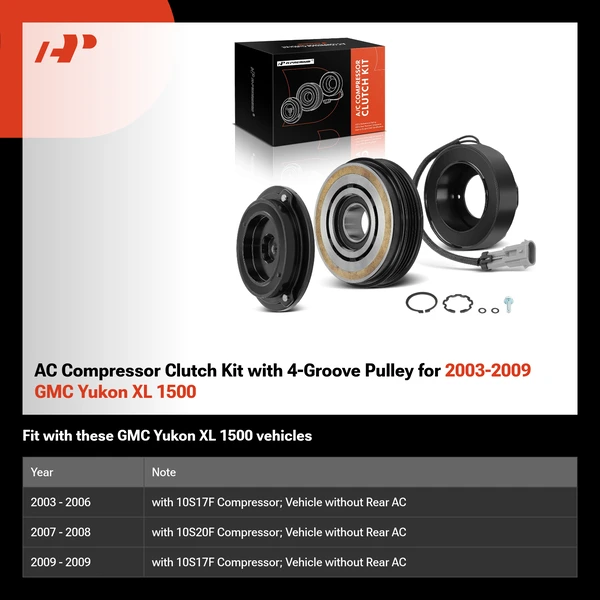 AC Compressor Clutch Kit with 4-Groove Pulley for 2003-2009 GMC Yukon XL 1500