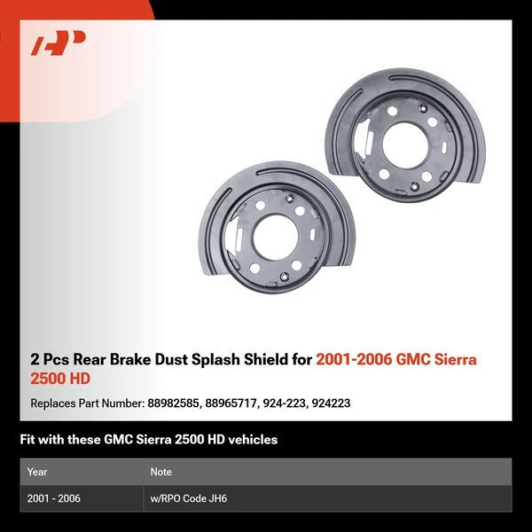 2 Pcs Rear Brake Dust Splash Shield for 2001-2006 GMC Sierra 2500 HD