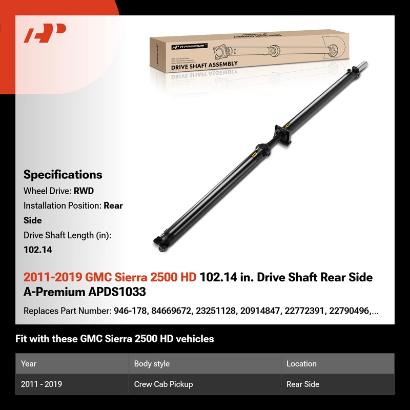 2011-2019 GMC Sierra 2500 HD 102.14 in. Drive Shaft Rear Side A-Premium APDS1033