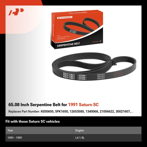 65.08 Inch Serpentine Belt for 1991 Saturn SC