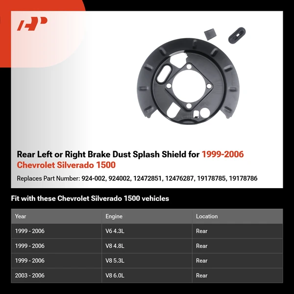 Rear Left or Right Brake Dust Splash Shield for 1999-2006 Chevrolet Silverado 1500