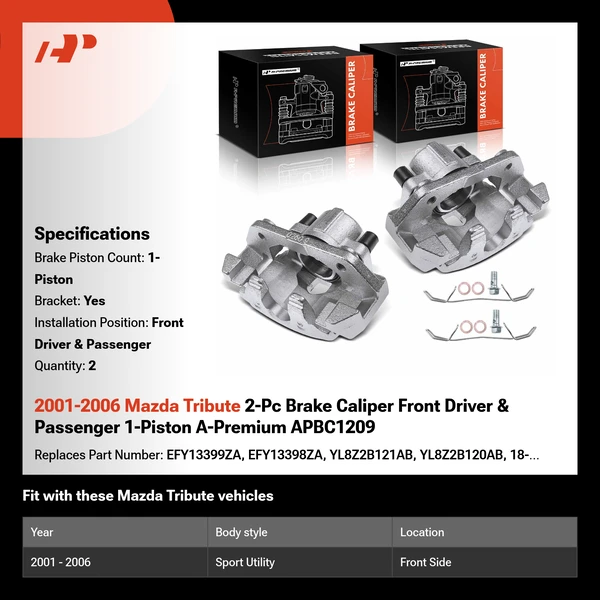2001-2006 Mazda Tribute 2-Pc Brake Caliper Front Driver & Passenger 1-Piston A-Premium APBC1209