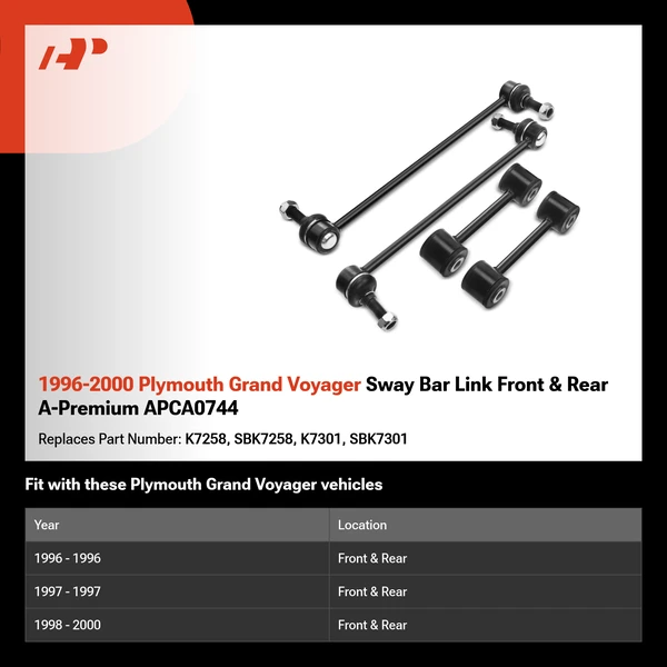 1996-2000 Plymouth Grand Voyager Sway Bar Link Front & Rear A-Premium APCA0744