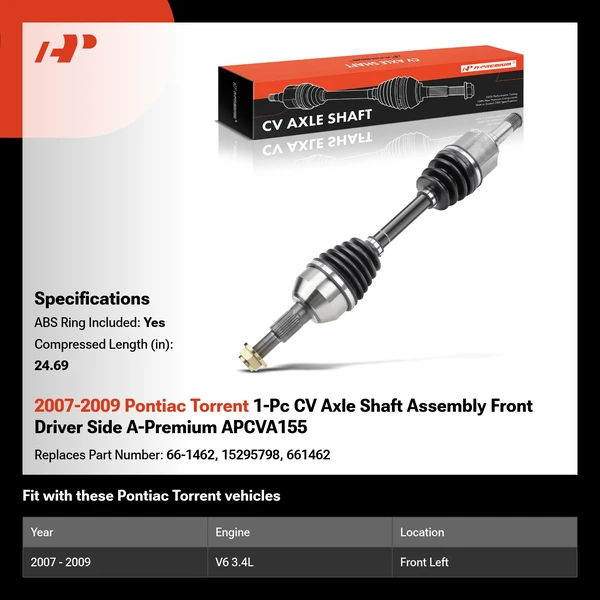 2007-2009 Pontiac Torrent 1-Pc CV Axle Shaft Assembly Front Driver Side A-Premium APCVA155