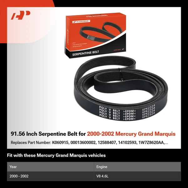 91.56 Inch Serpentine Belt for 2000-2002 Mercury Grand Marquis