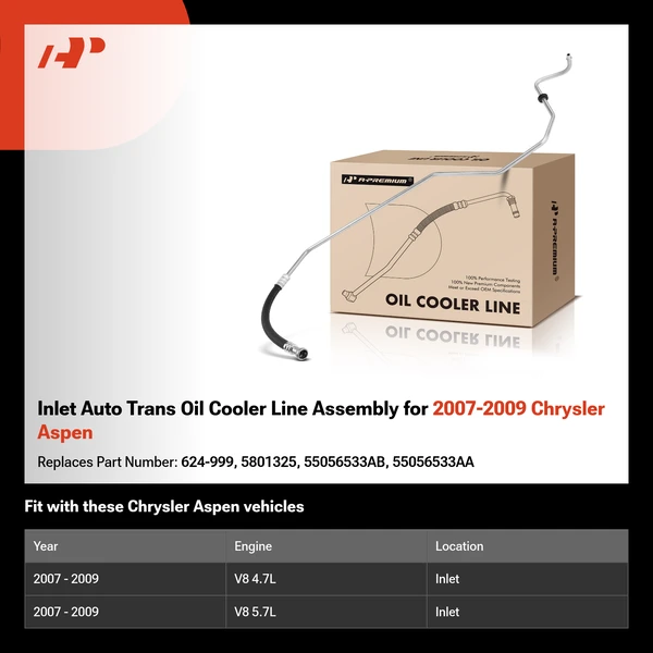 Inlet Auto Trans Oil Cooler Line Assembly for 2007-2009 Chrysler Aspen