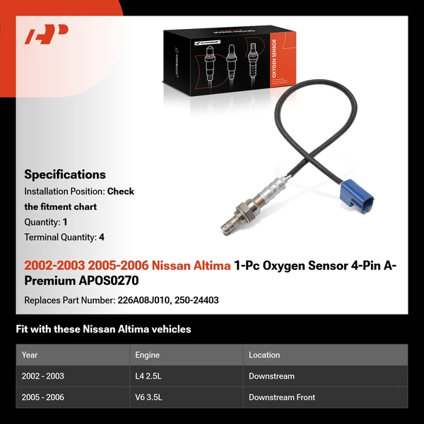 2002-2003 2005-2006 Nissan Altima 1-Pc Oxygen Sensor 4-Pin A-Premium APOS0270