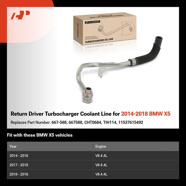 Return Driver Turbocharger Coolant Line for 2014-2018 BMW X5