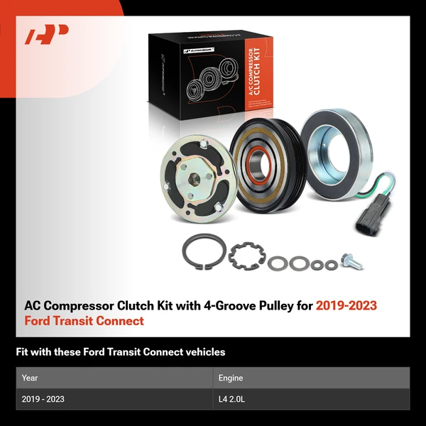 AC Compressor Clutch Kit with 4-Groove Pulley for 2019-2023 Ford Transit Connect