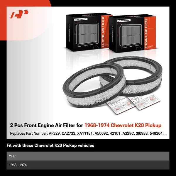 2 Pcs Front Engine Air Filter for 1968-1974 Chevrolet K20 Pickup