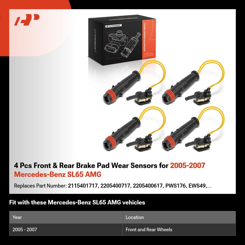 4 Pcs Front & Rear Brake Pad Wear Sensors for 2005-2007 Mercedes-Benz SL65 AMG