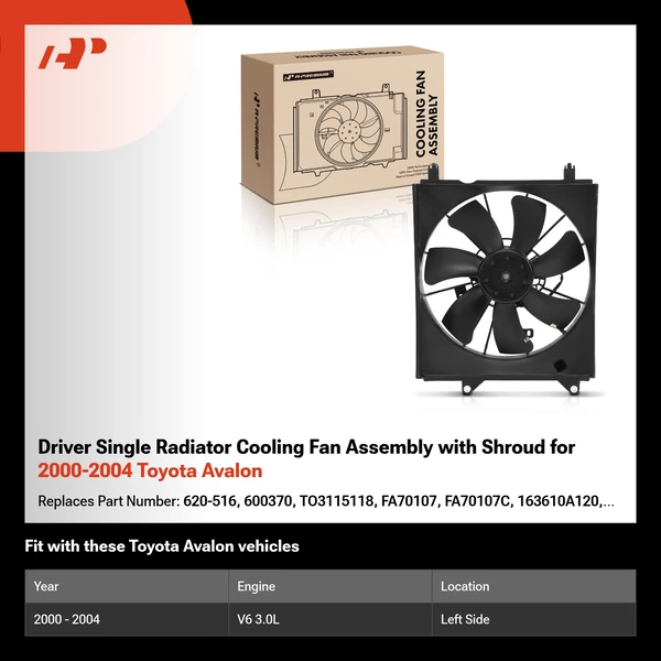 Driver Single Radiator Cooling Fan Assembly with Shroud for 2000-2004 Toyota Avalon