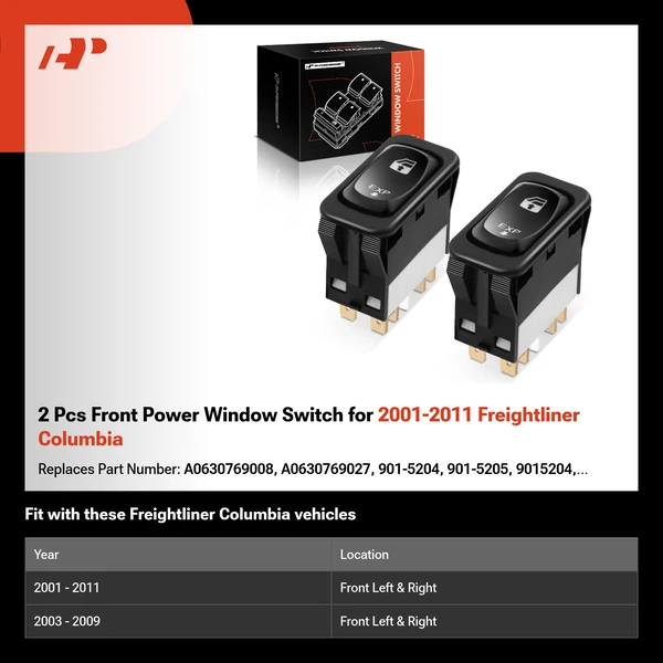 2 Pcs Front Power Window Switch for 2001-2011 Freightliner Columbia