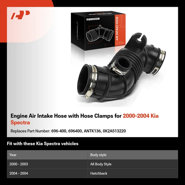 Engine Air Intake Hose with Hose Clamps for 2000-2004 Kia Spectra