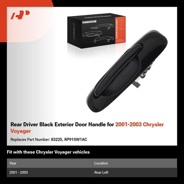 Rear Driver Black Exterior Door Handle for 2001-2003 Chrysler Voyager