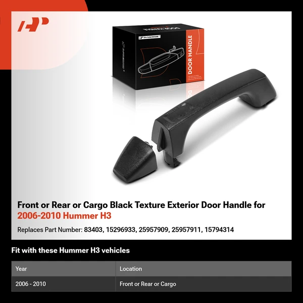 Front or Rear or Cargo Black Texture Exterior Door Handle for 2006-2010 Hummer H3