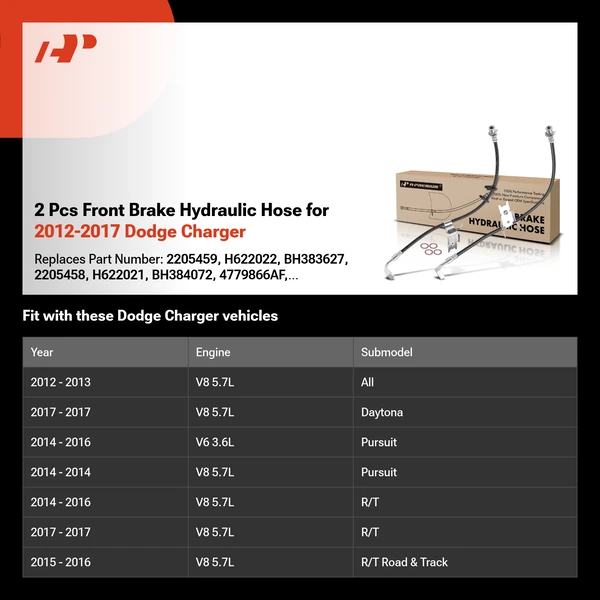 2 Pcs Front Brake Hydraulic Hose for 2012-2017 Dodge Charger