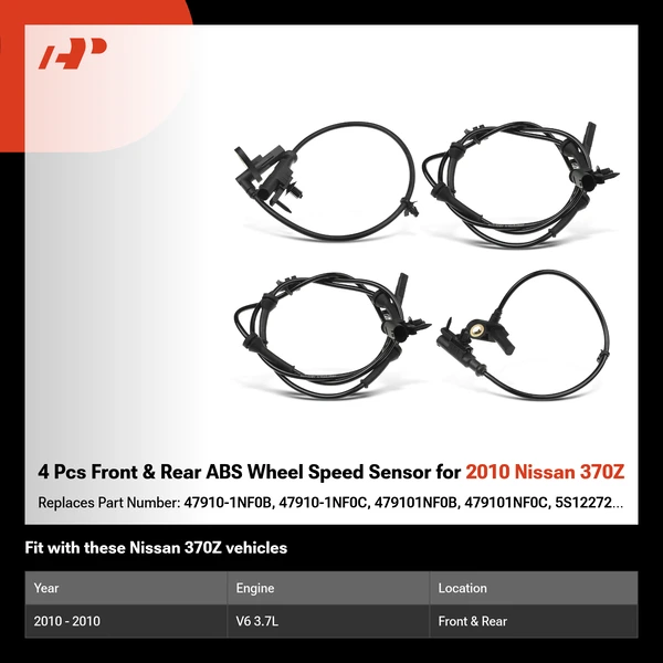 4 Pcs Front & Rear ABS Wheel Speed Sensor for 2010 Nissan 370Z