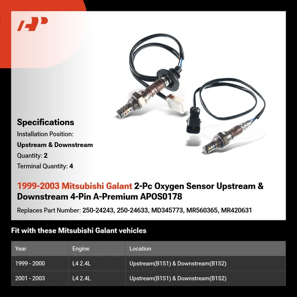 1999-2003 Mitsubishi Galant 2-Pc Oxygen Sensor Upstream & Downstream 4-Pin A-Premium APOS0178