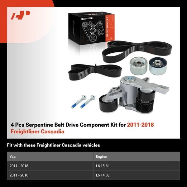 4 Pcs Serpentine Belt Drive Component Kit for 2011-2018 Freightliner Cascadia