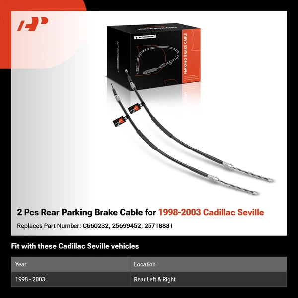 2 Pcs Rear Parking Brake Cable for 1998-2003 Cadillac Seville