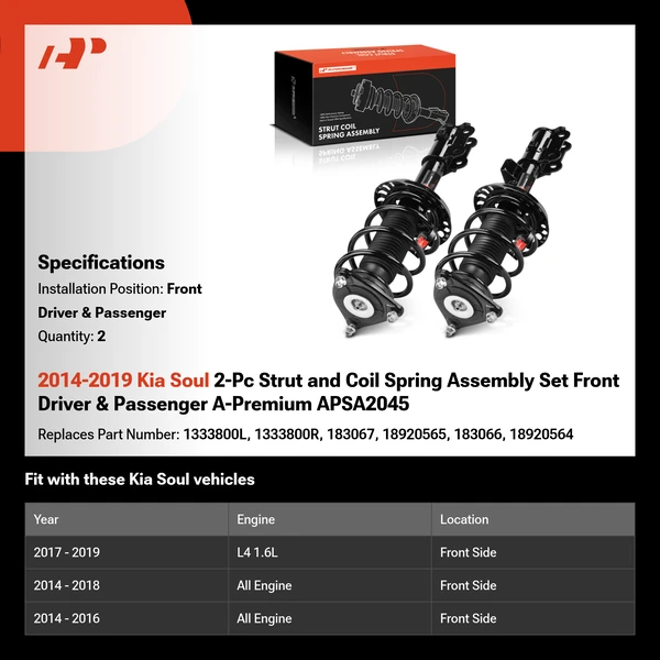 2014-2019 Kia Soul 2-Pc Strut and Coil Spring Assembly Set Front Driver & Passenger A-Premium APSA2045