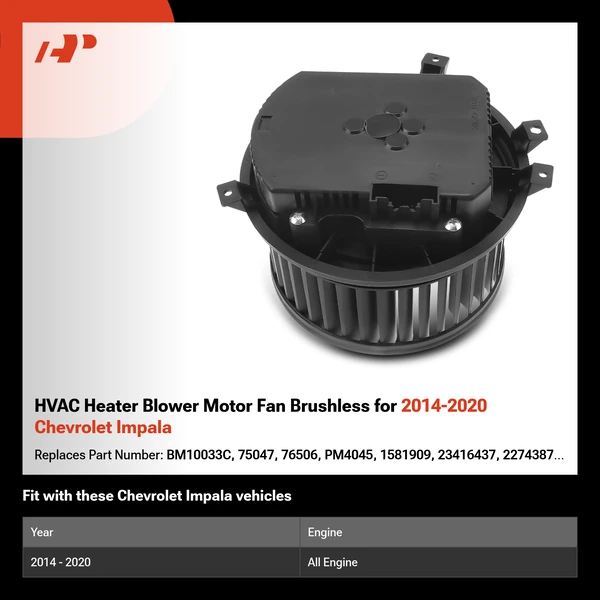 HVAC Heater Blower Motor Fan Brushless for 2014-2020 Chevrolet Impala