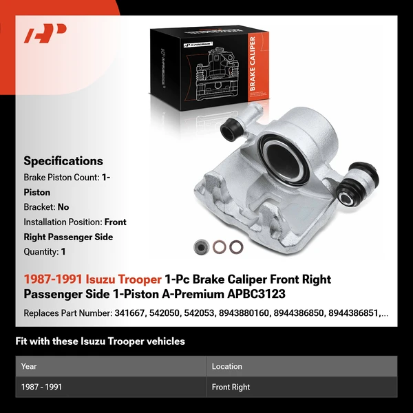1987-1991 Isuzu Trooper 1-Pc Brake Caliper Front Right Passenger Side 1-Piston A-Premium APBC3123