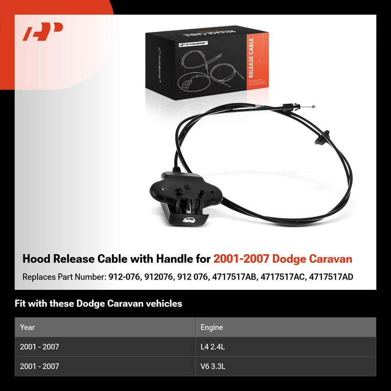Hood Release Cable with Handle for 2001-2007 Dodge Caravan