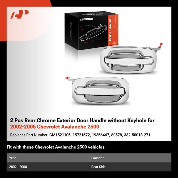 2 Pcs Rear Chrome Exterior Door Handle without Keyhole for 2002-2006 Chevrolet Avalanche 2500
