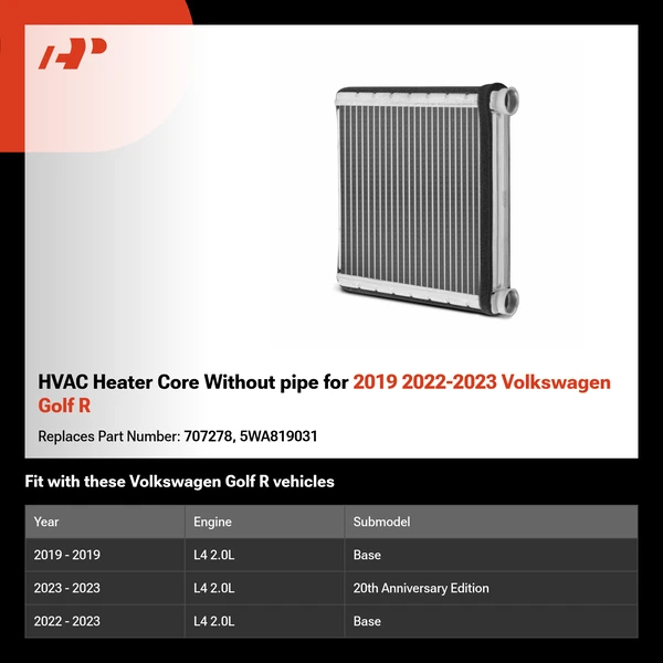 HVAC Heater Core Without pipe for 2019 2022-2023 Volkswagen Golf R