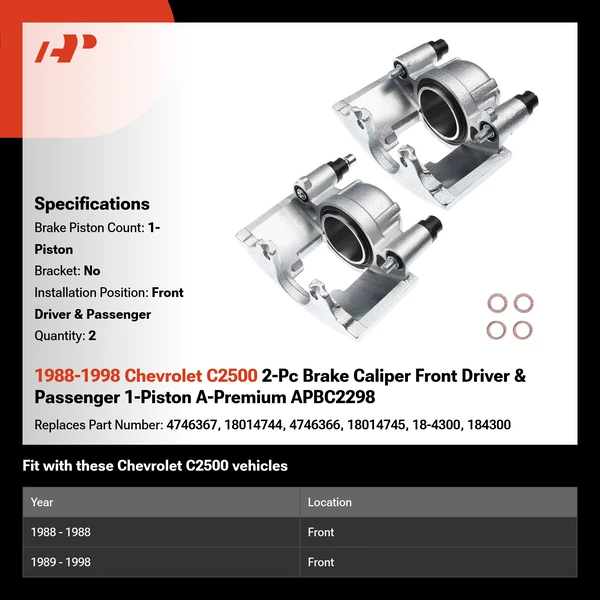 1988-1998 Chevrolet C2500 2-Pc Brake Caliper Front Driver & Passenger 1-Piston A-Premium APBC2298