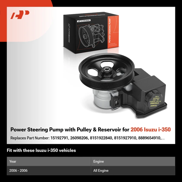 Power Steering Pump with Pulley & Reservoir for 2006 Isuzu i-350
