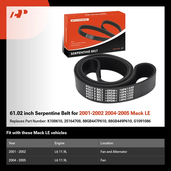 61.02 inch Serpentine Belt for 2001-2002 2004-2005 Mack LE