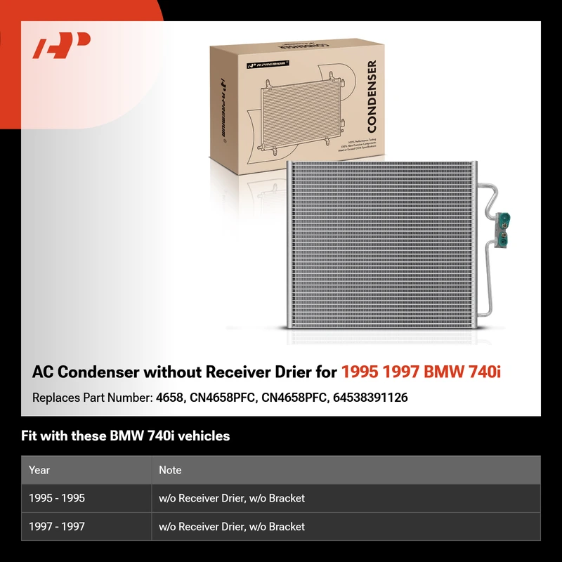AC Condenser without Receiver Drier for 1995 1997 BMW 740i