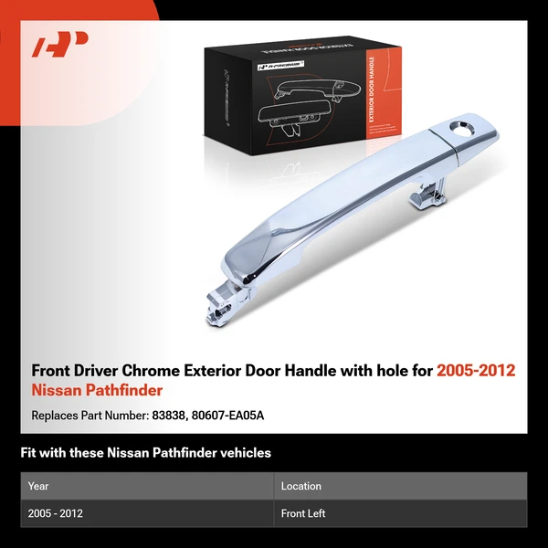 Front Driver Chrome Exterior Door Handle with hole for 2005-2012 Nissan Pathfinder