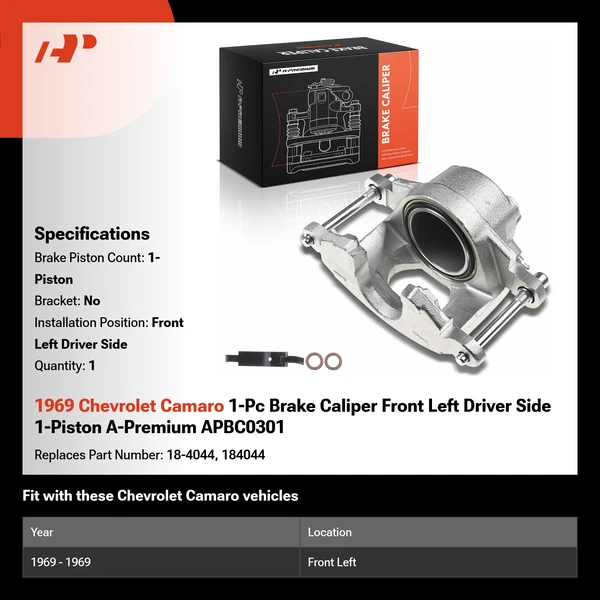 1969 Chevrolet Camaro 1-Pc Brake Caliper Front Left Driver Side 1-Piston A-Premium APBC0301