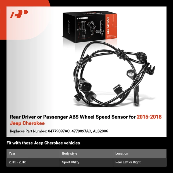 Rear Driver or Passenger ABS Wheel Speed Sensor for 2015-2018 Jeep Cherokee