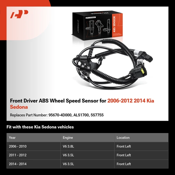 Front Driver ABS Wheel Speed Sensor for 2006-2012 2014 Kia Sedona