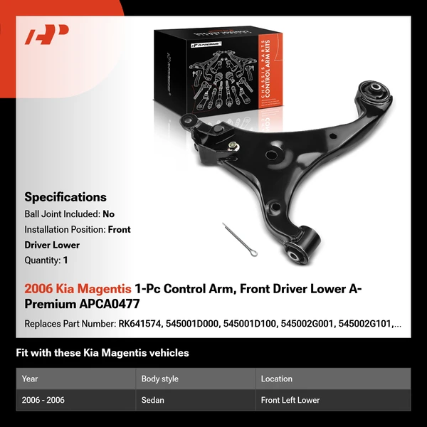 2006 Kia Magentis 1-Pc Control Arm, Front Driver Lower A-Premium APCA0477
